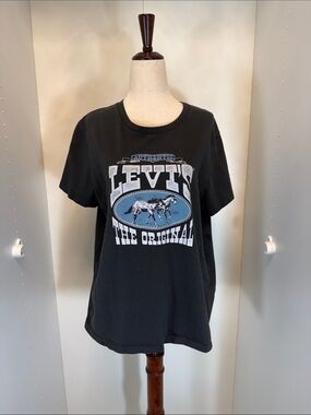 Levi's Black Tee with Blue & White Horse Graphic